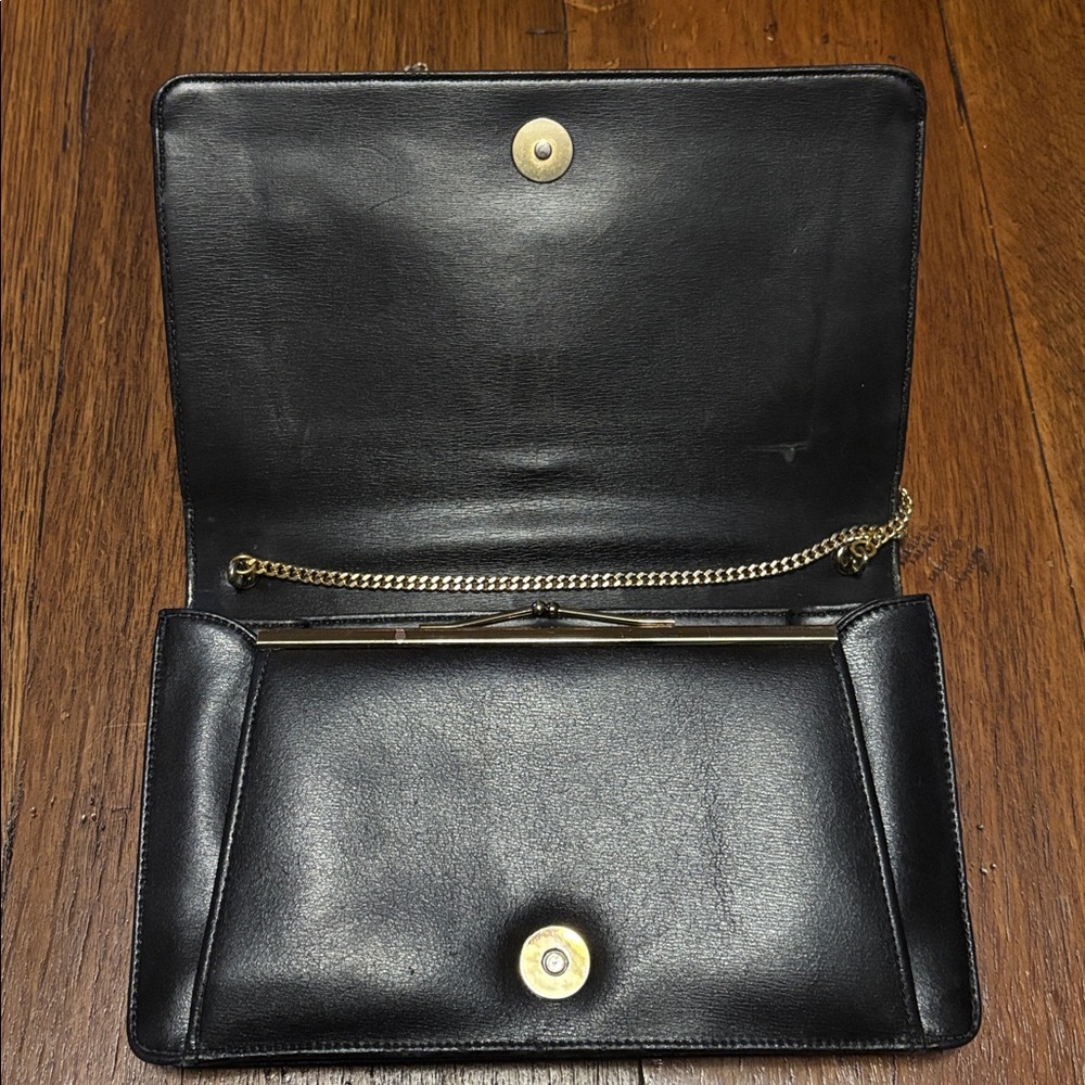 Vintage Givenchy Black Leather Clutch Crossbody Bag with Gold Chain - Picture 12 of 16
